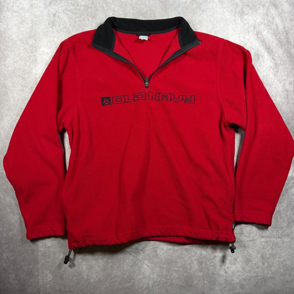 Vintage Old Navy Men's XL Red Fleece Quarter Zip Pullover Sweatshirt Logo Y2K